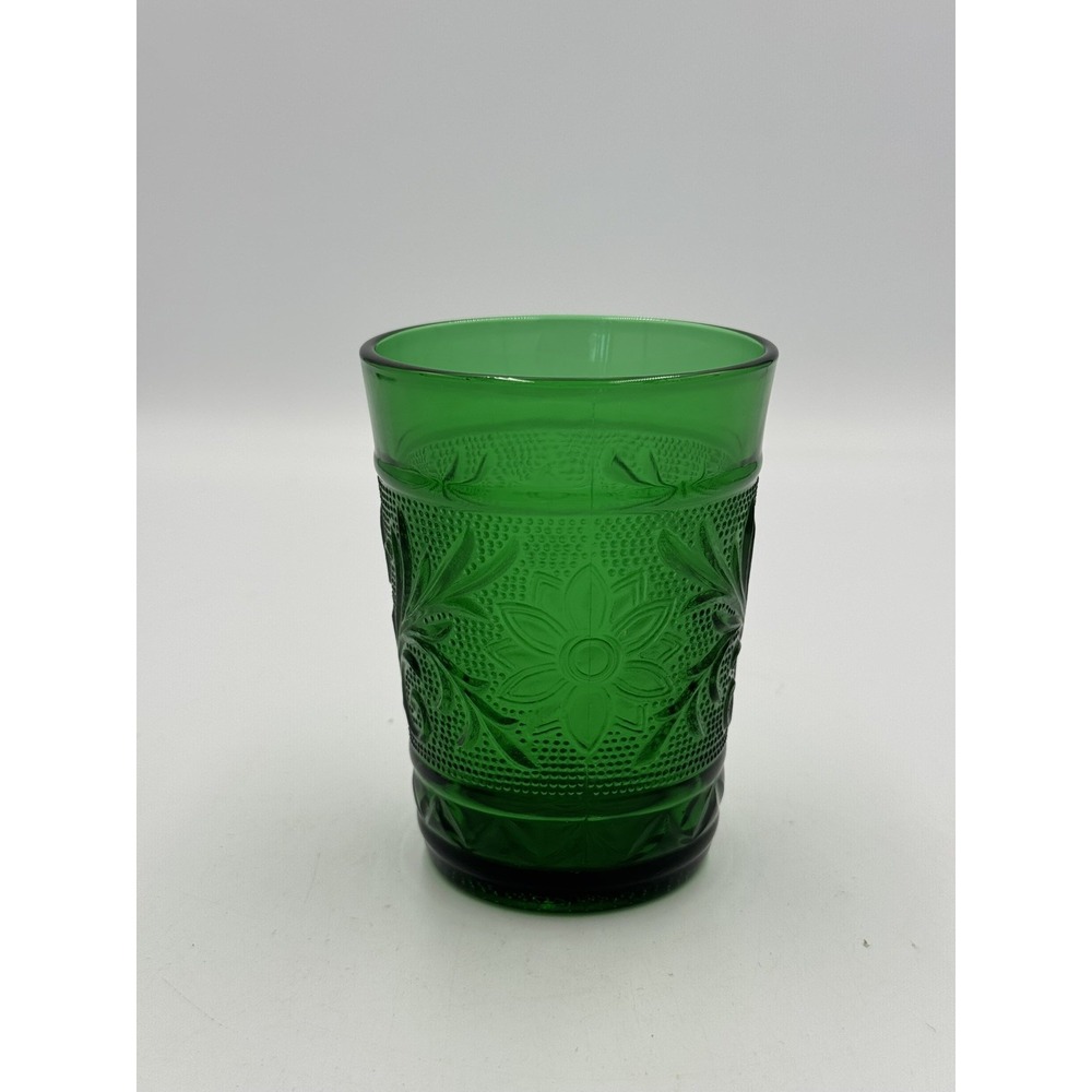 VTG Anchor Hocking Forest Green Sandwich Glass Tumbler Mid Century 4" Juice